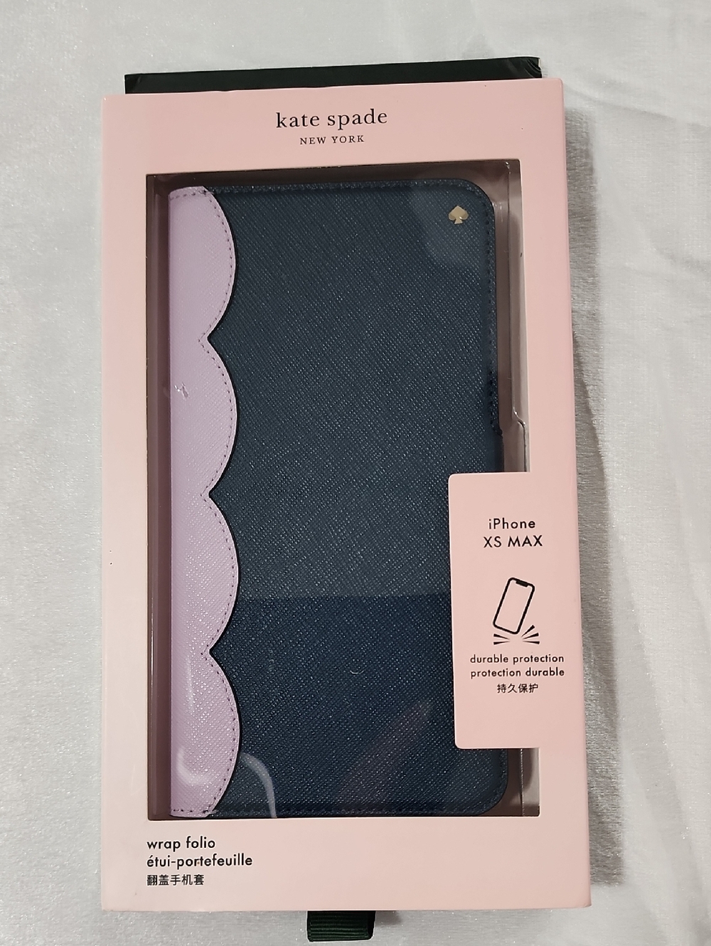 Kate Spade Phone Wrap Folio iPhone XS MAX Case. Navy & Lavender